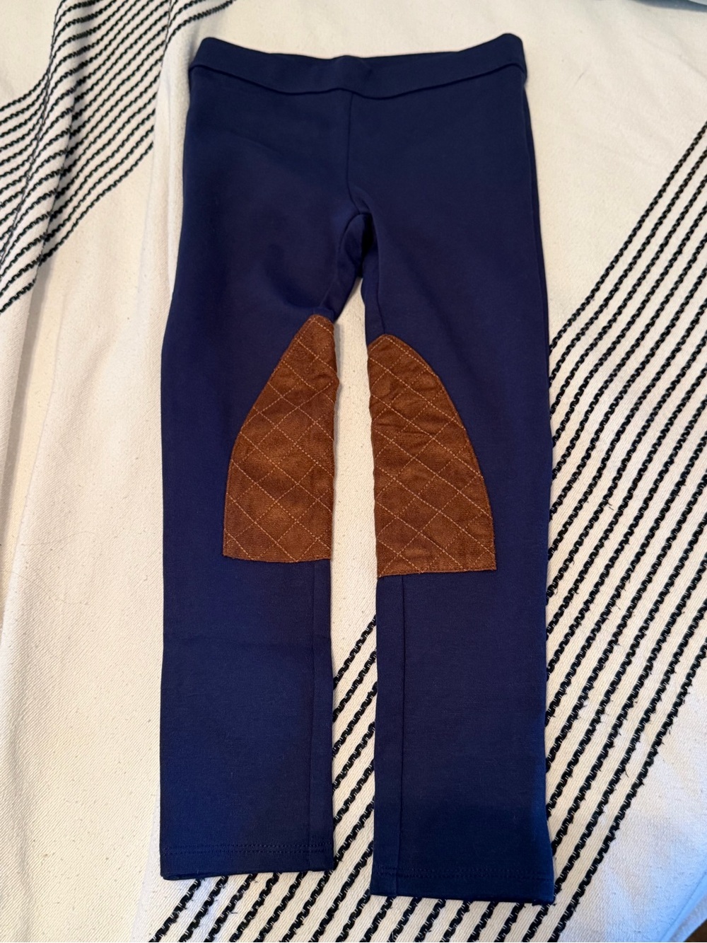 Janie and Jack Navy Leggings with Brown Quilted Knee Patches